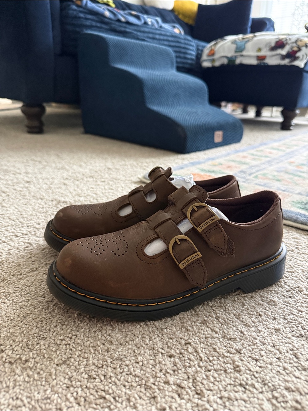 Dr. Martens Brown Leather Mary Jane Loafers with Brass Buckles - Picture 3 of 5